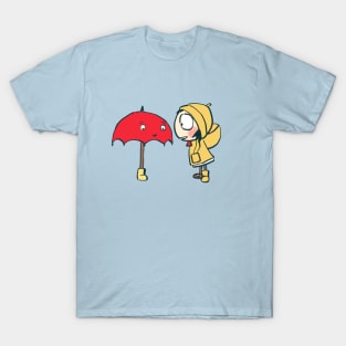 sarah sharing her boots with red umbrella / sarah and duck T-Shirt